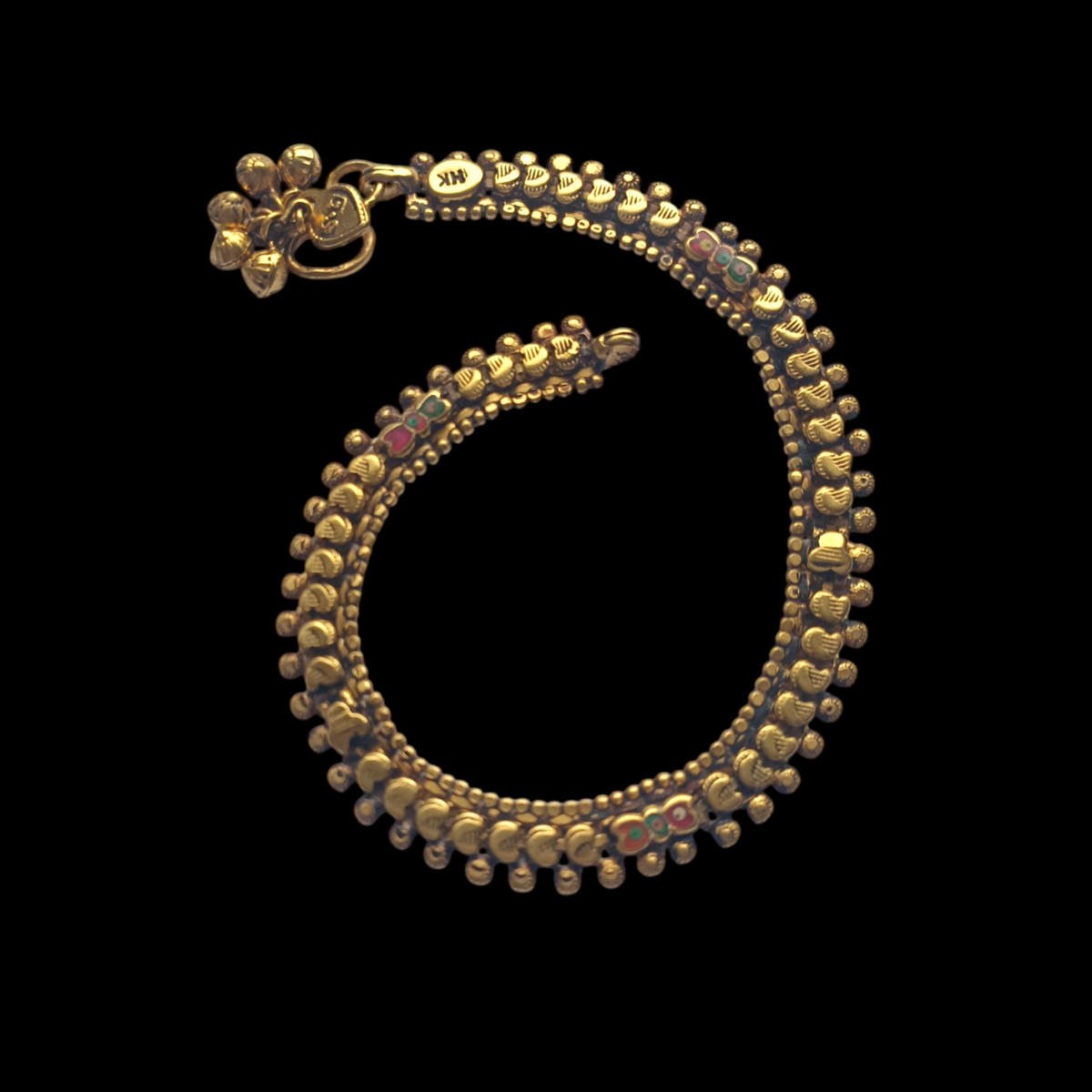 Tobillera antigua de India, hecha a mano con plata dorada. Longitud 28 cm Peso 28 gr Old silver anklet gold plated from India .Lula Maiz