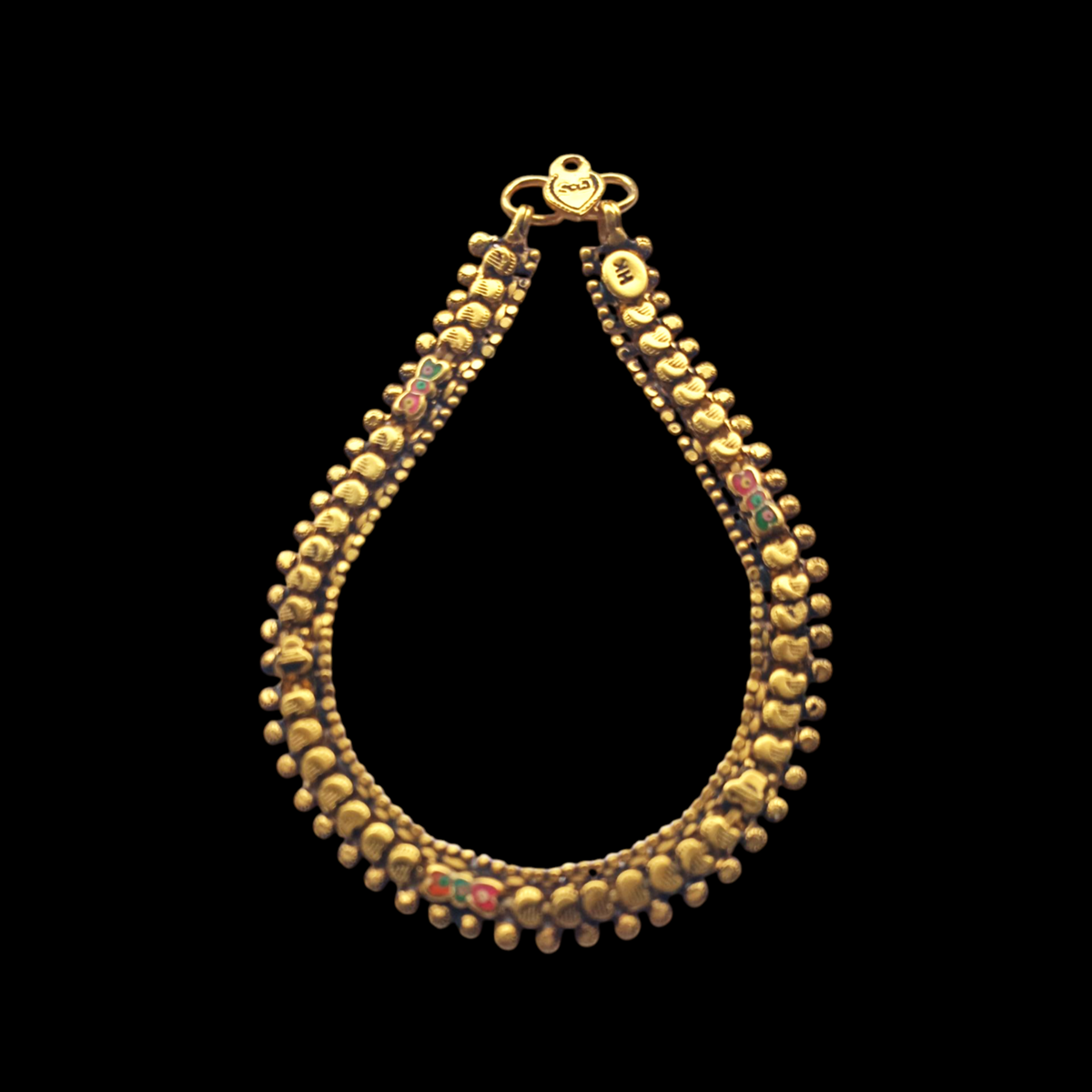 Tobillera antigua de India, hecha a mano con plata dorada. Longitud 28 cm Peso 28 gr Old silver anklet gold plated from India .Lula Maiz