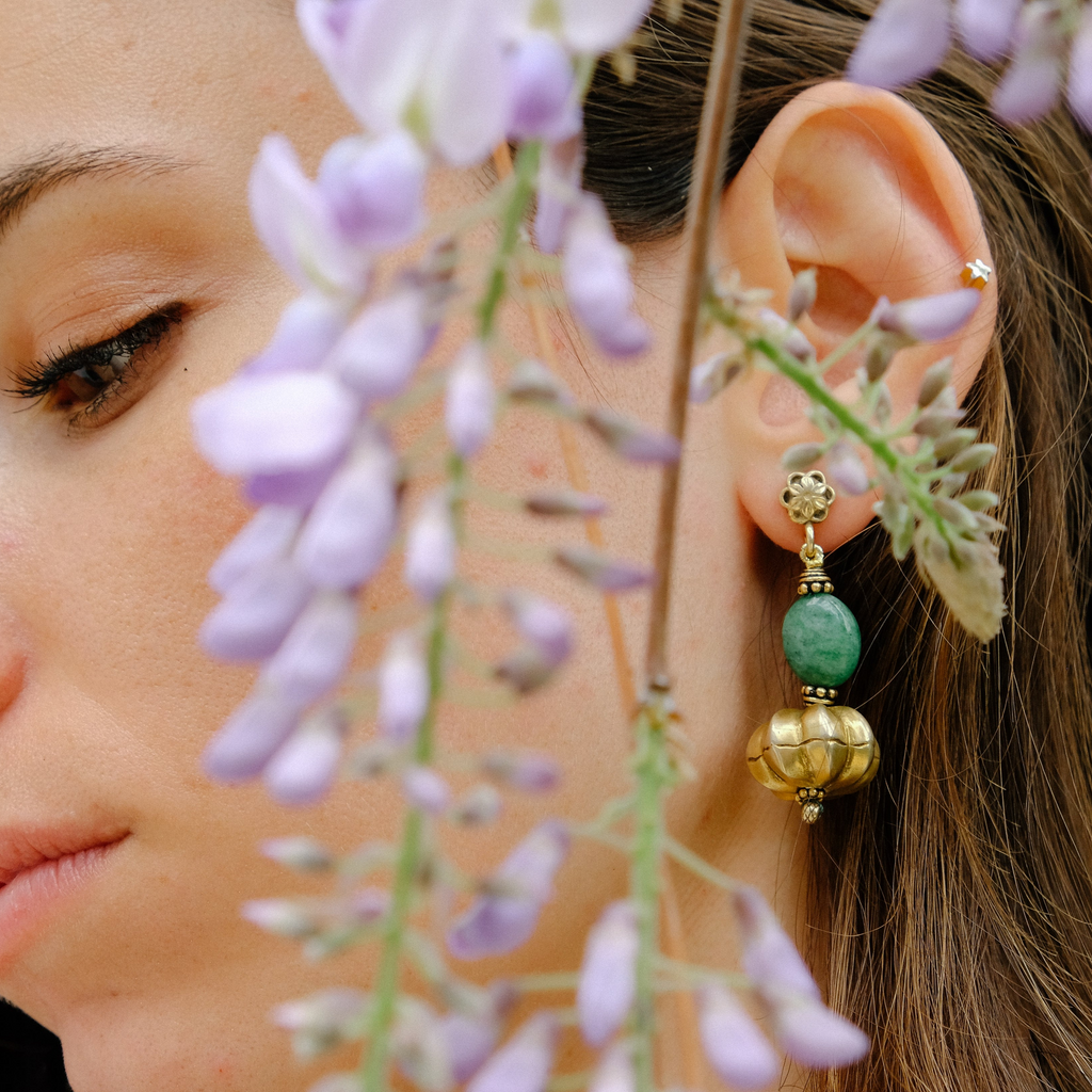 Emerald and antique silver earrings