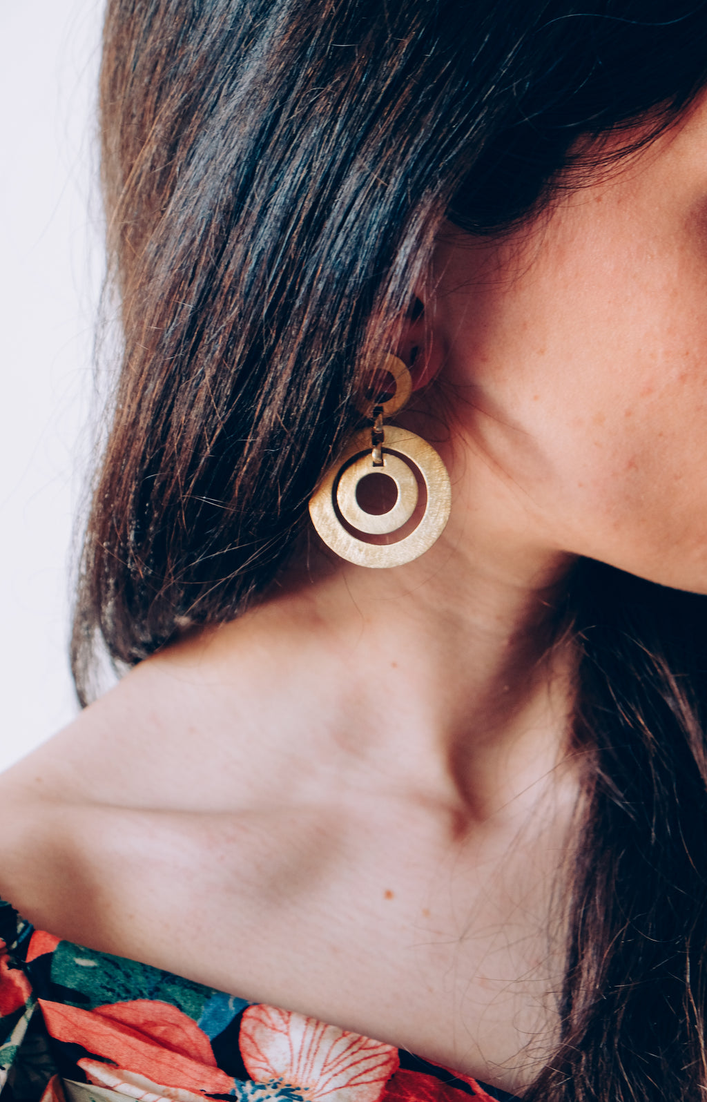 Textured Golden Silver Circle Earrings