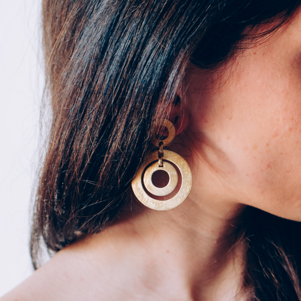 Textured Golden Silver Circle Earrings