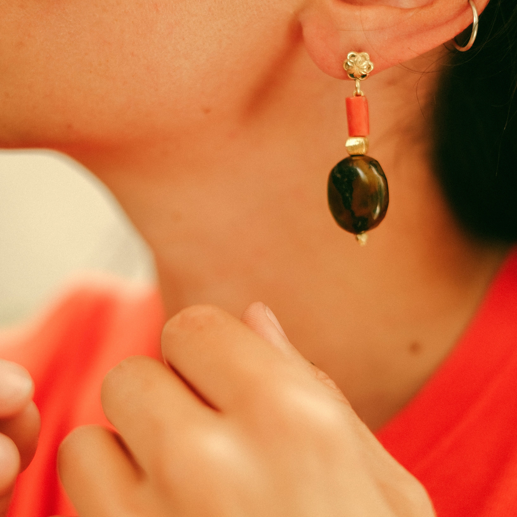 Tibetan Turquoise and Coral Earrings