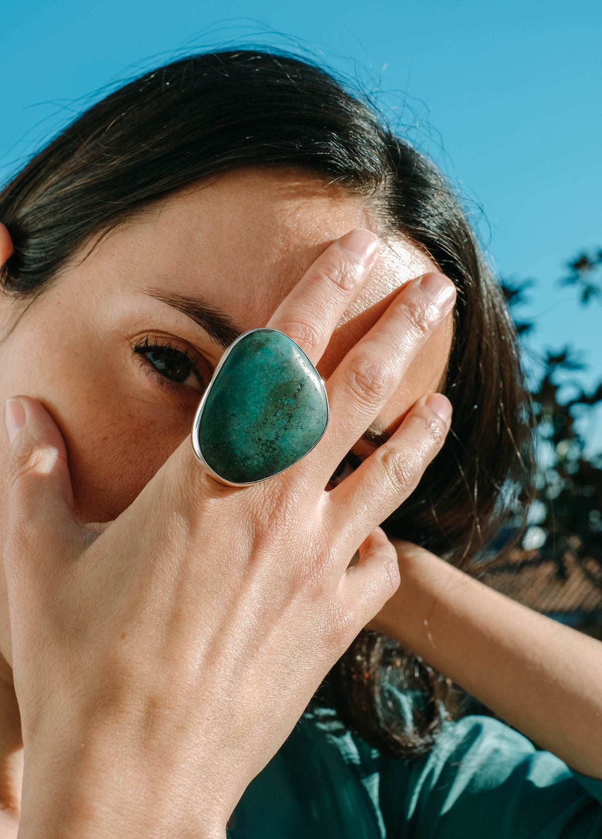 Silver ring with chrysocolle