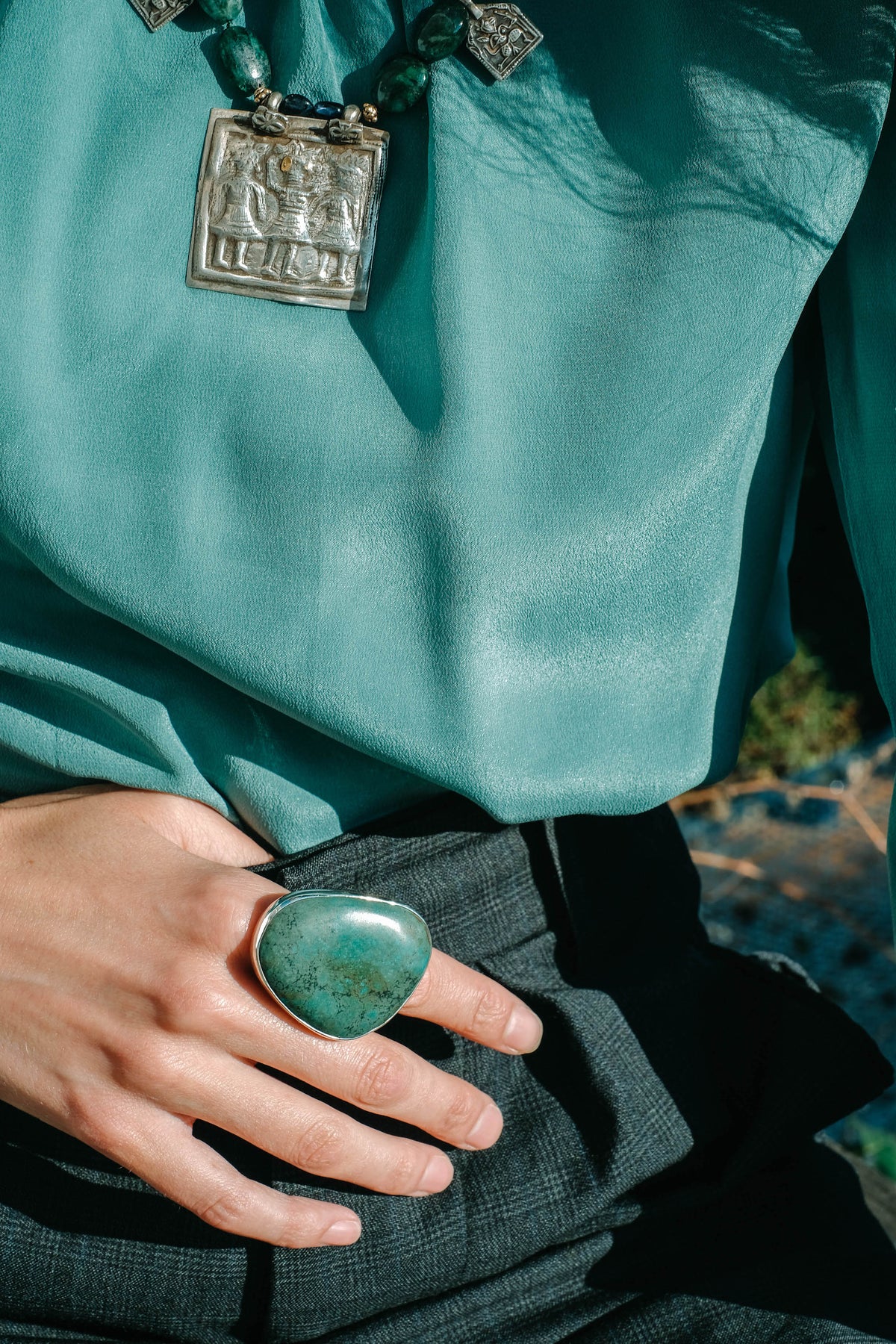 Silver ring with chrysocolle