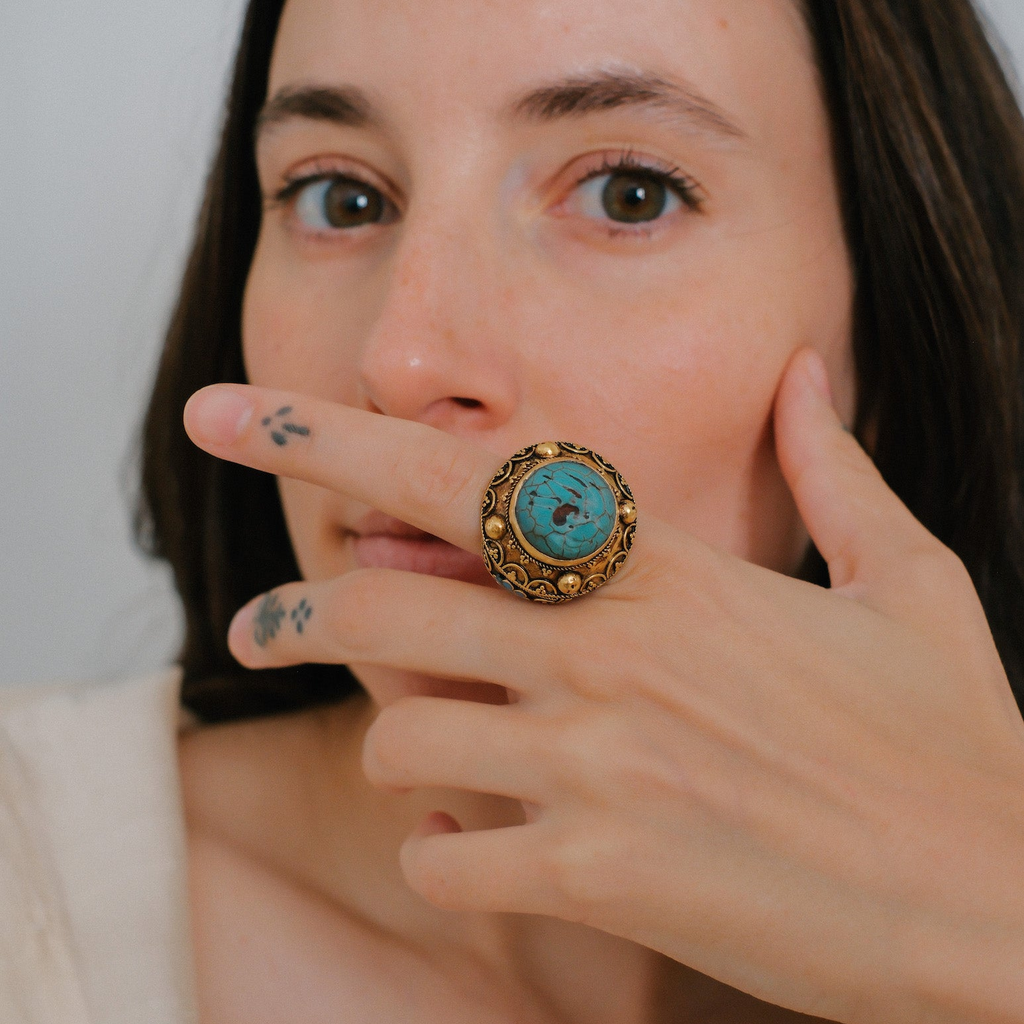 Afghan gold turquoise ring