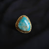 Anillo artesanal hecho a mano en plata de ley con baño de oro mateado y turquesa. Tamaño 26 Peso 18 g. Handcrated silver rings. Gold plated silver rings. Turquoise rings. Lula Máiz