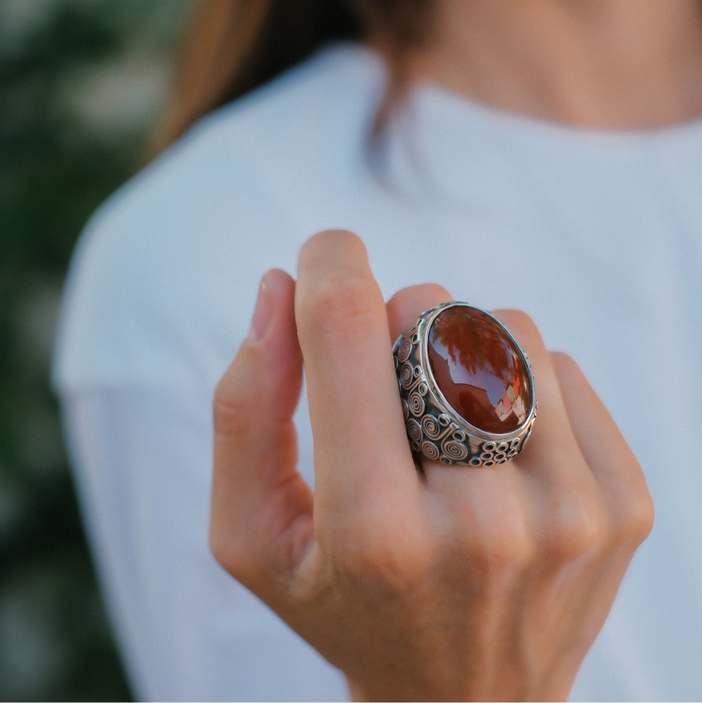 Handmade ring with carnelian agate