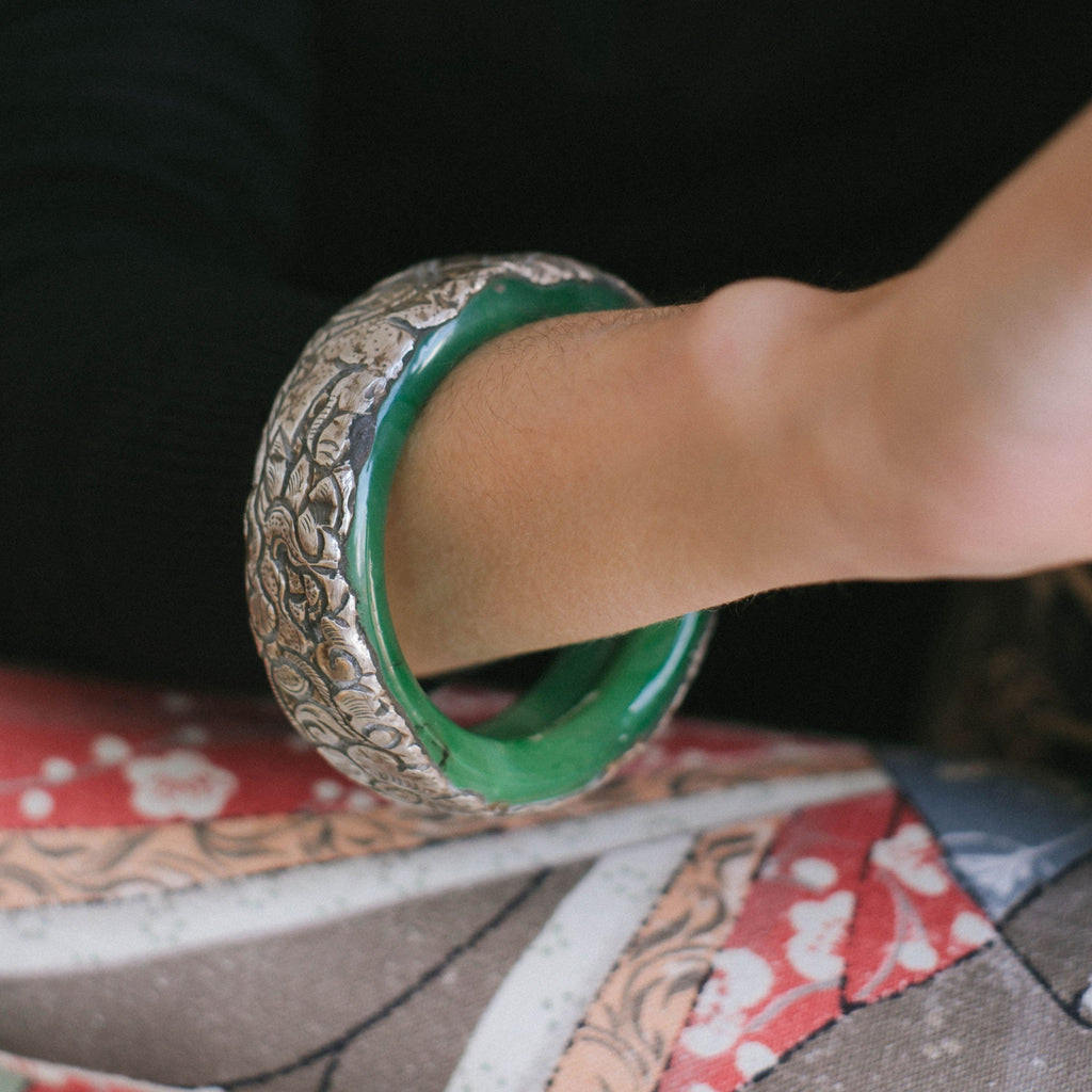 Green rigid Tibetan bracelet