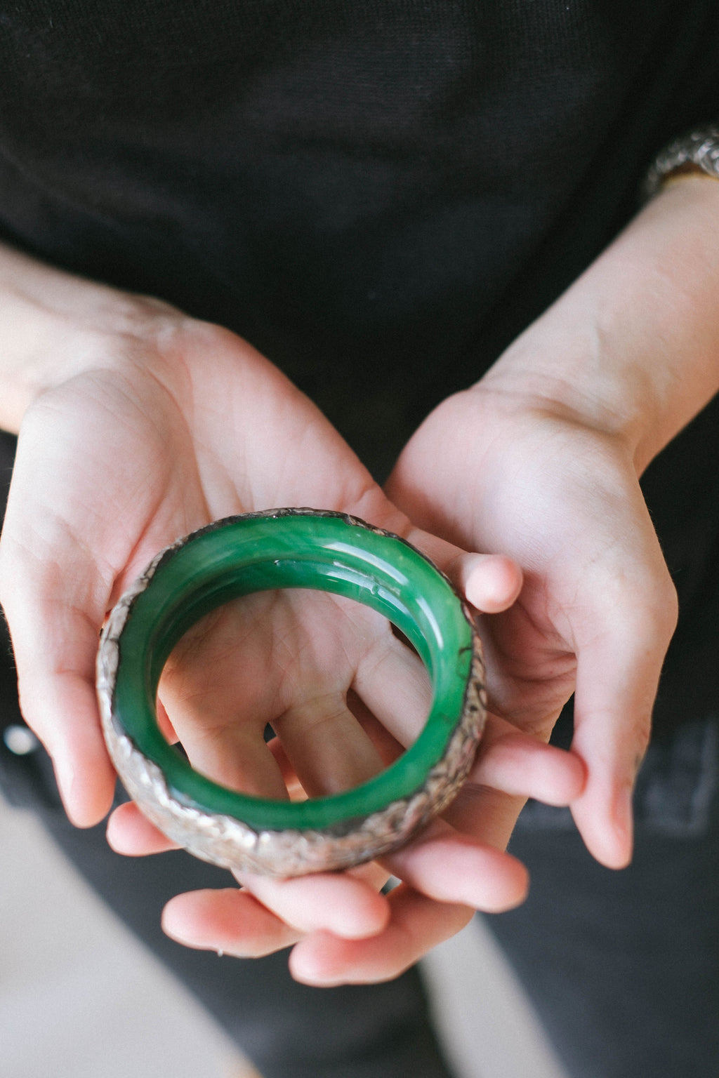 Green rigid Tibetan bracelet