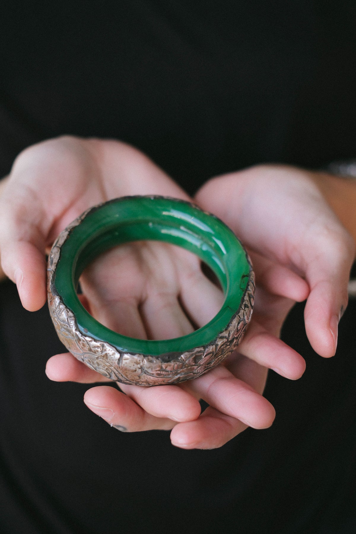 Green rigid Tibetan bracelet