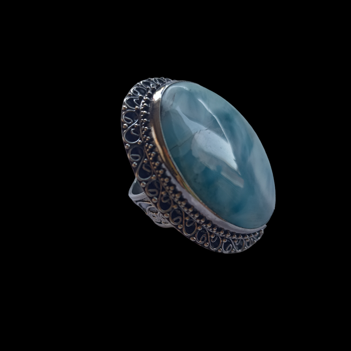 Silver and larimar ring