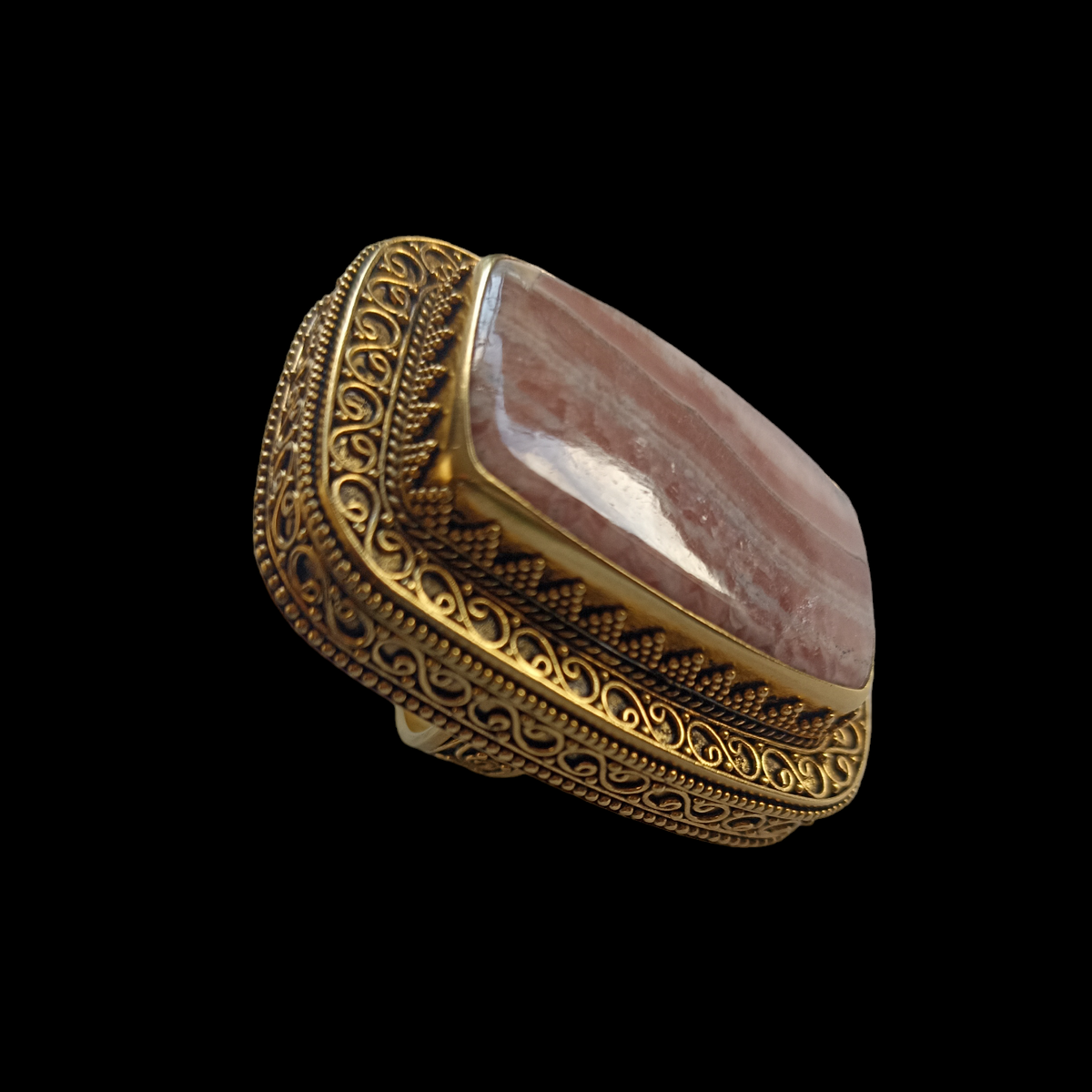 XL golden silver and natural stone ring