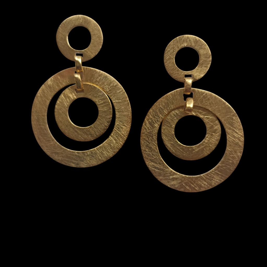 Textured Golden Silver Circle Earrings