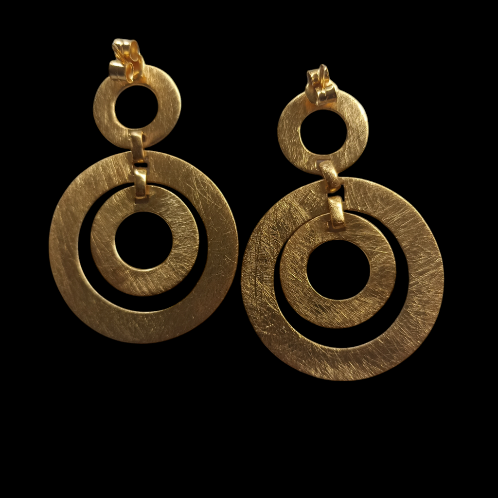 Textured Golden Silver Circle Earrings