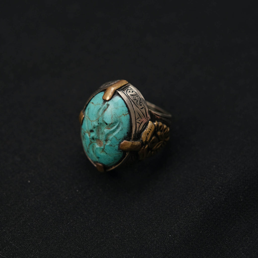 Anillo artesanal de Afganistán hecho a mano con plata y sello de turquesa . Tamaño 21 Peso 20 g. Anillos de hombre. Anillos sello. Lula Máiz